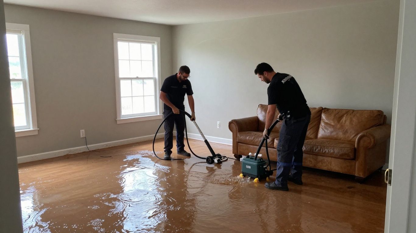 Water damage restoration team working in a Berkeley Lake home.