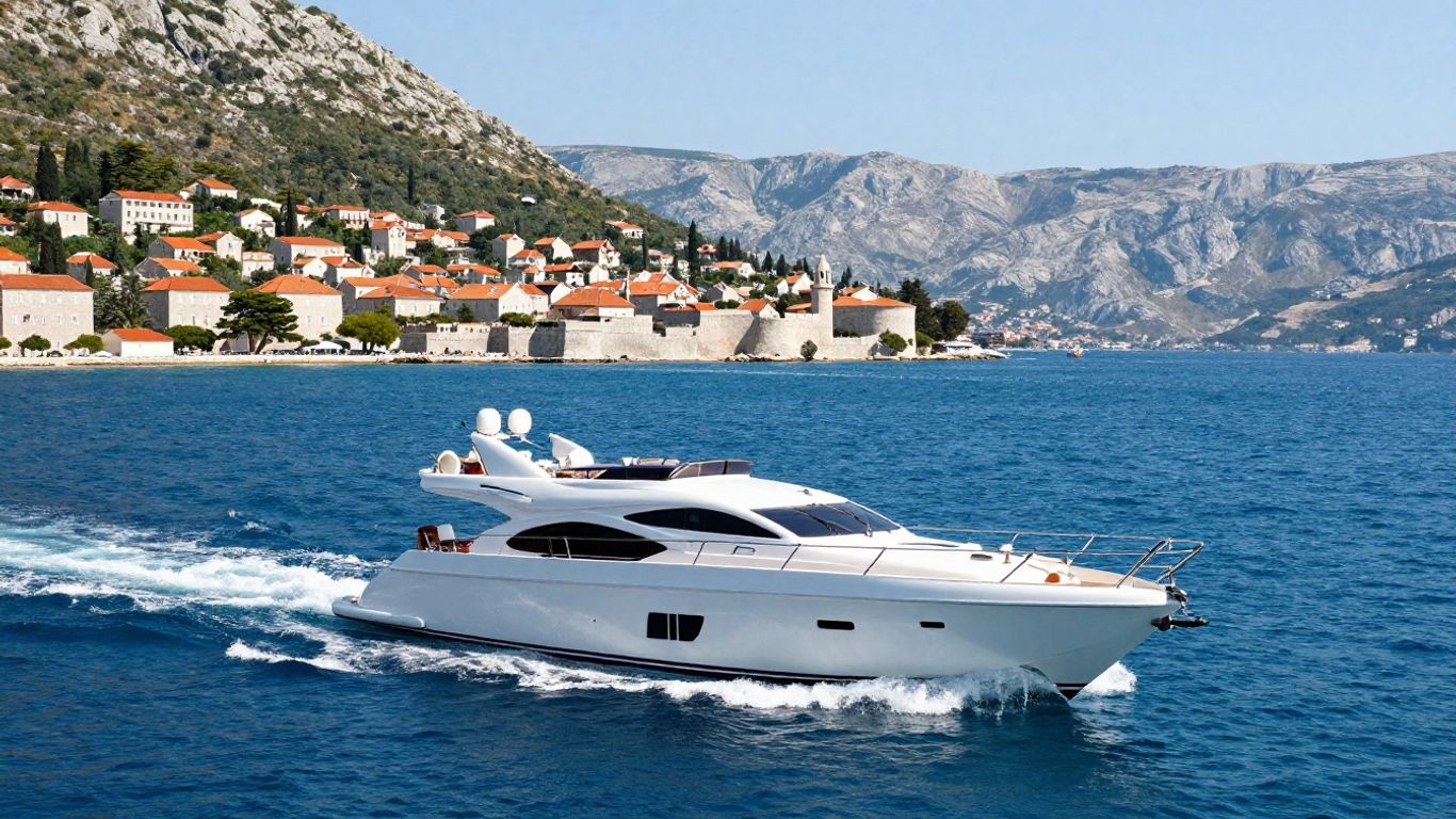 Luxury yacht sailing near Croatian coast.