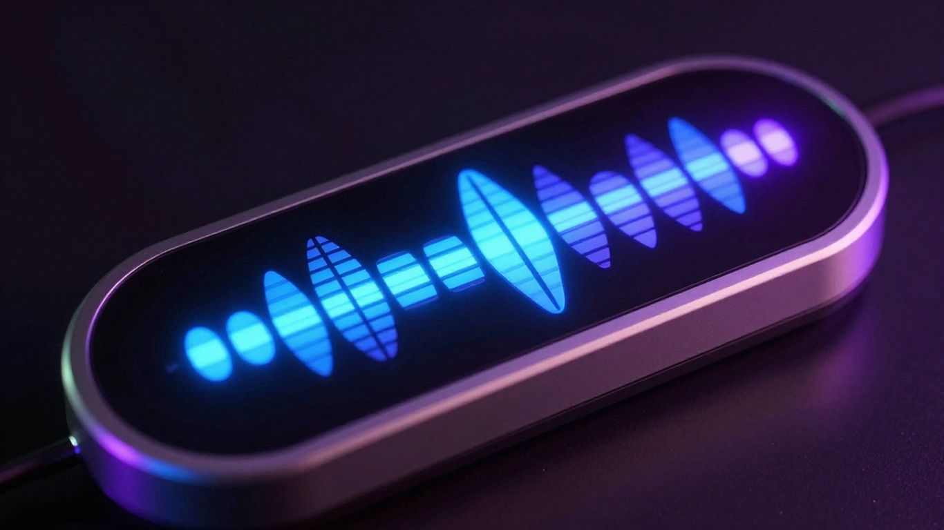Futuristic audio equalizer with glowing blue and purple lights.