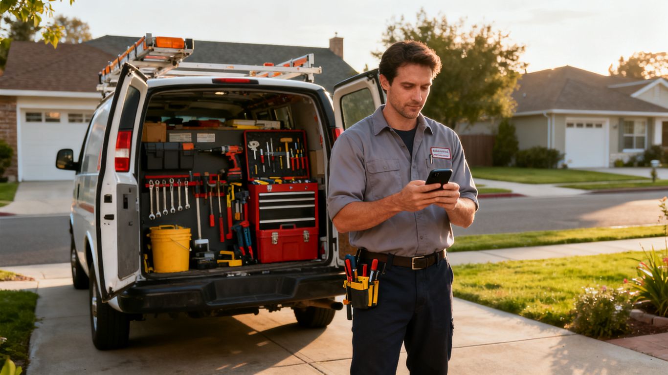 Residential technician reviewing a daily service schedule