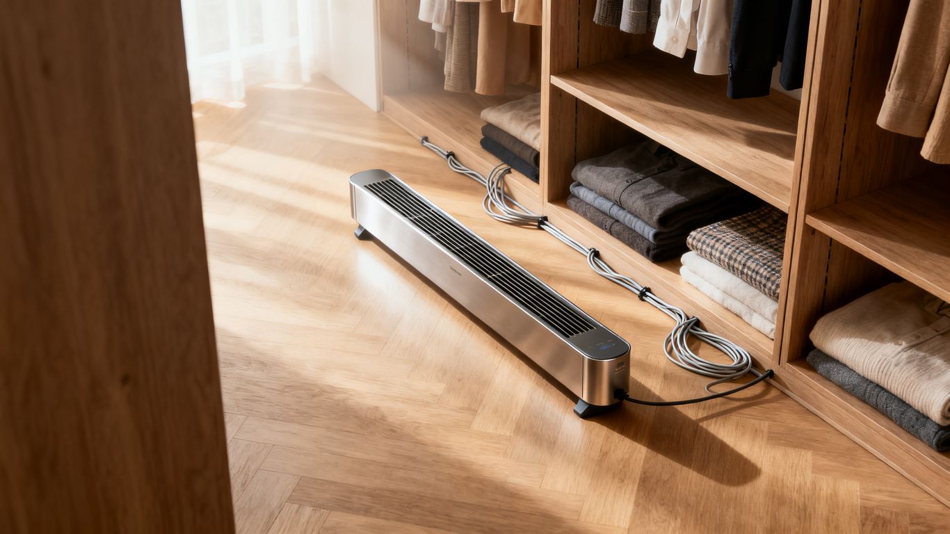 A sleek heating rod in wardrobe