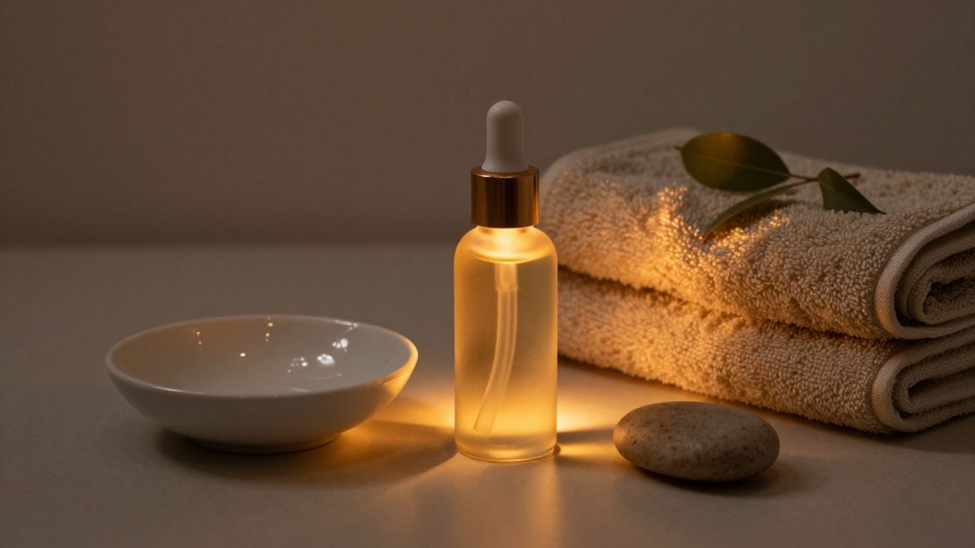 Serum beside a calm evening skincare setup