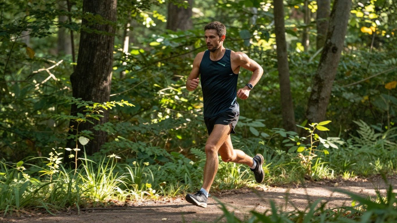 Athlete running on a trail