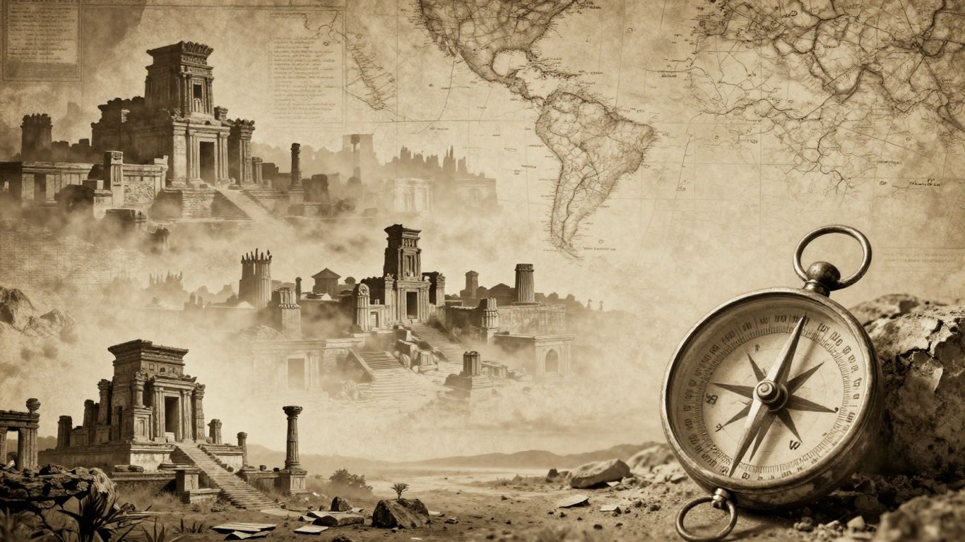Ancient maps and ruins of forgotten Asian countries.