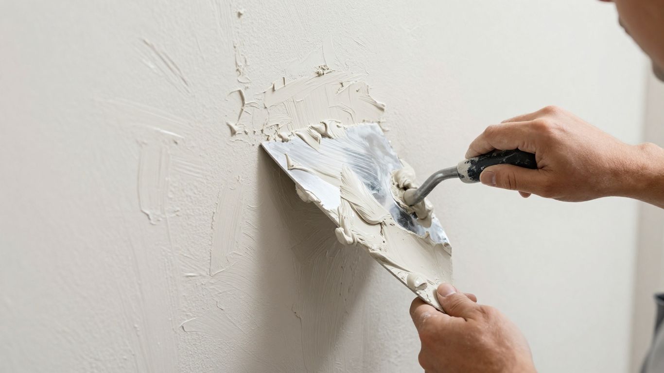 Plasterer smoothing a wall with a trowel.