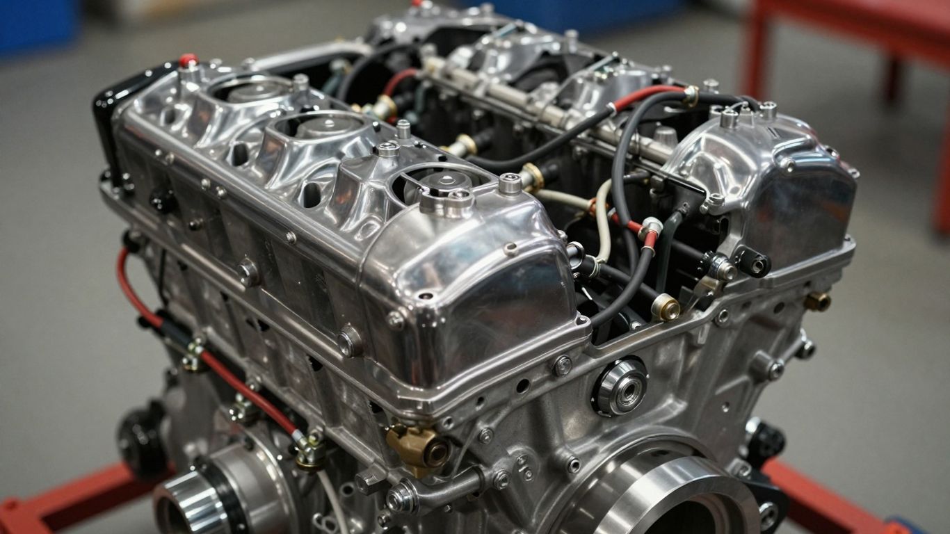 Clean, rebuilt engine with polished metal parts.