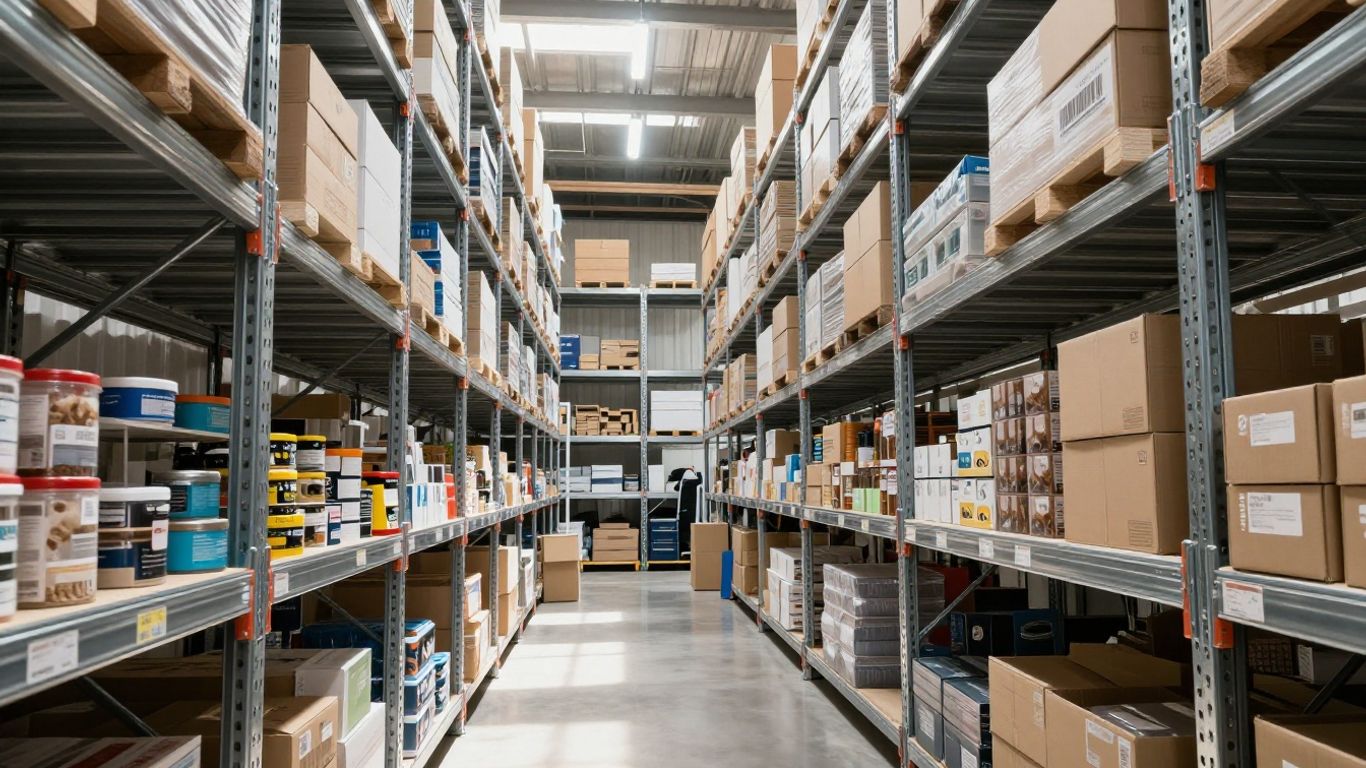 Heavy duty racks in a warehouse