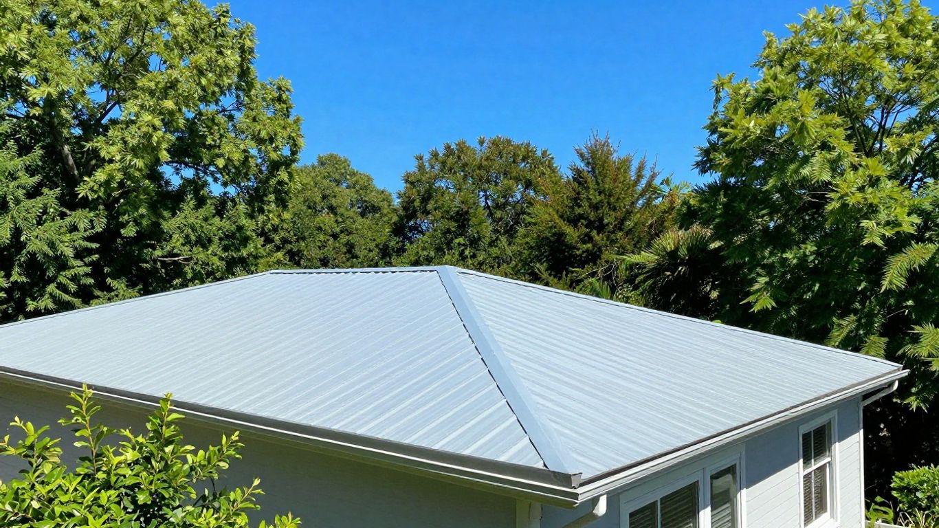 House with a bright, reflective cool roof on a sunny day.
