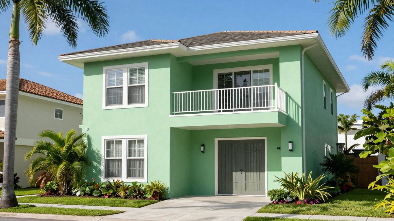 Eco-friendly painted house exterior in Orlando with green paint.