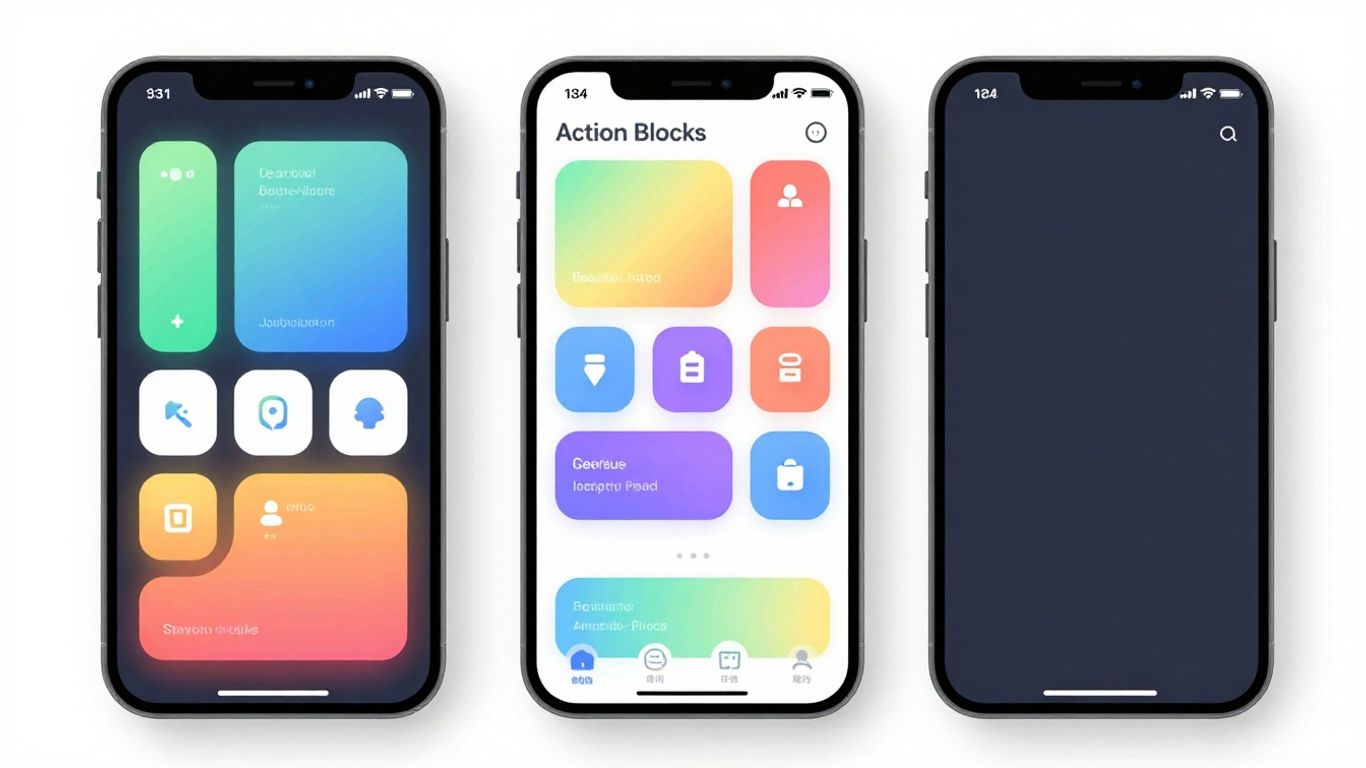 Tela de celular com o aplicativo Action Blocks aberto.