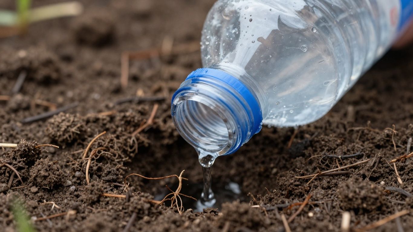 Bouteille d'eau inversée arrosant une plante