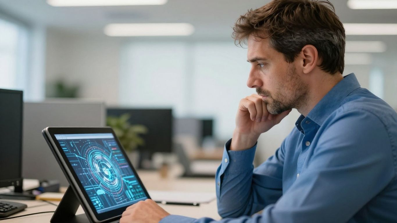 Mann im Büro mit Tablet