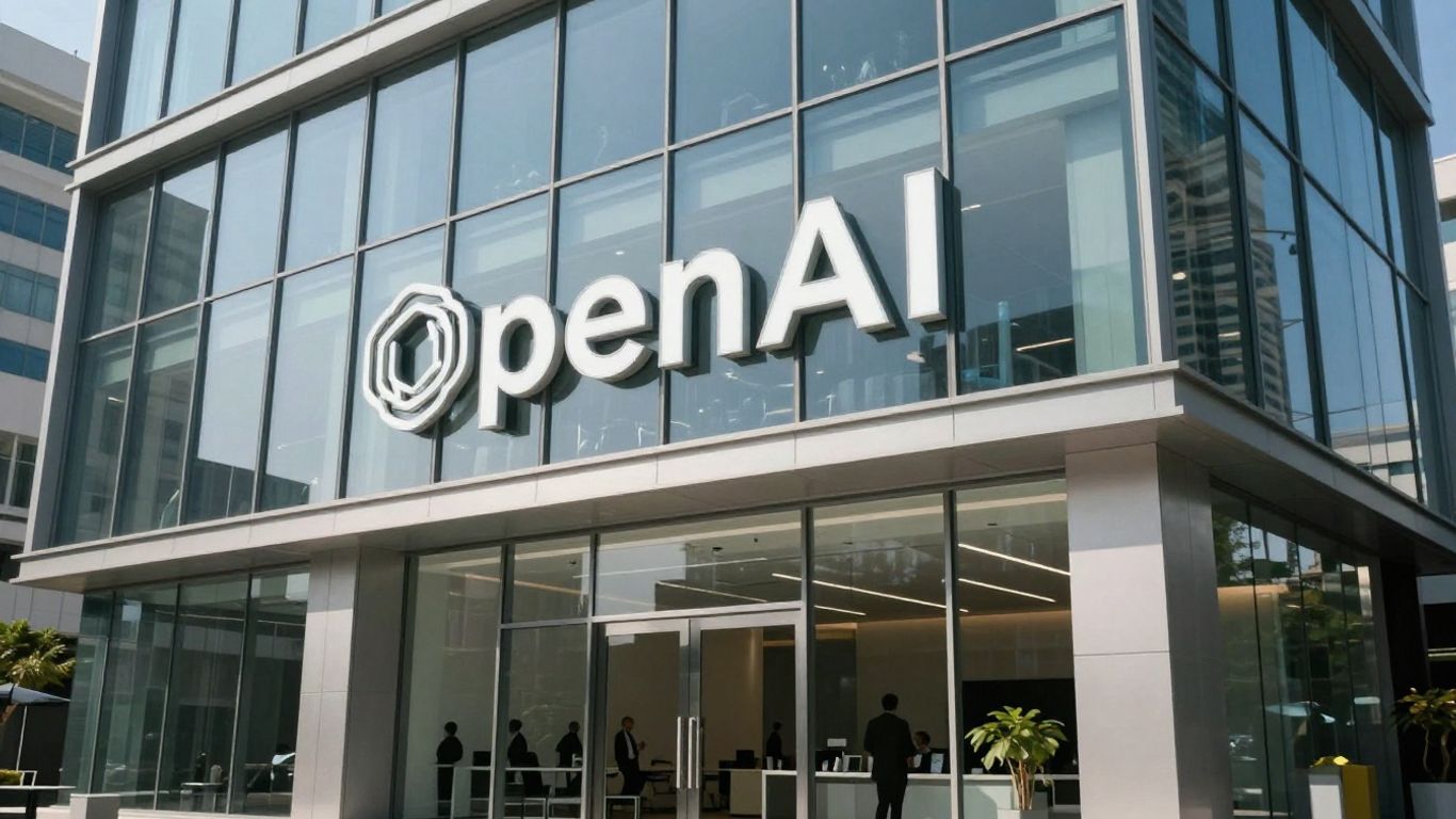 OpenAI headquarters with a prominent logo.