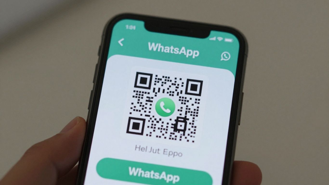 WhatsApp QR code on a smartphone screen.
