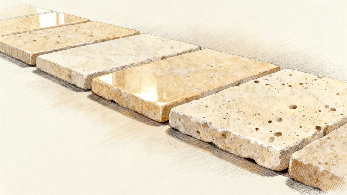 Honed and tumbled travertine tile finishes