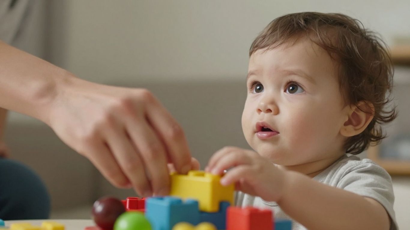 Parent and child reaching for a toy, building confidence.