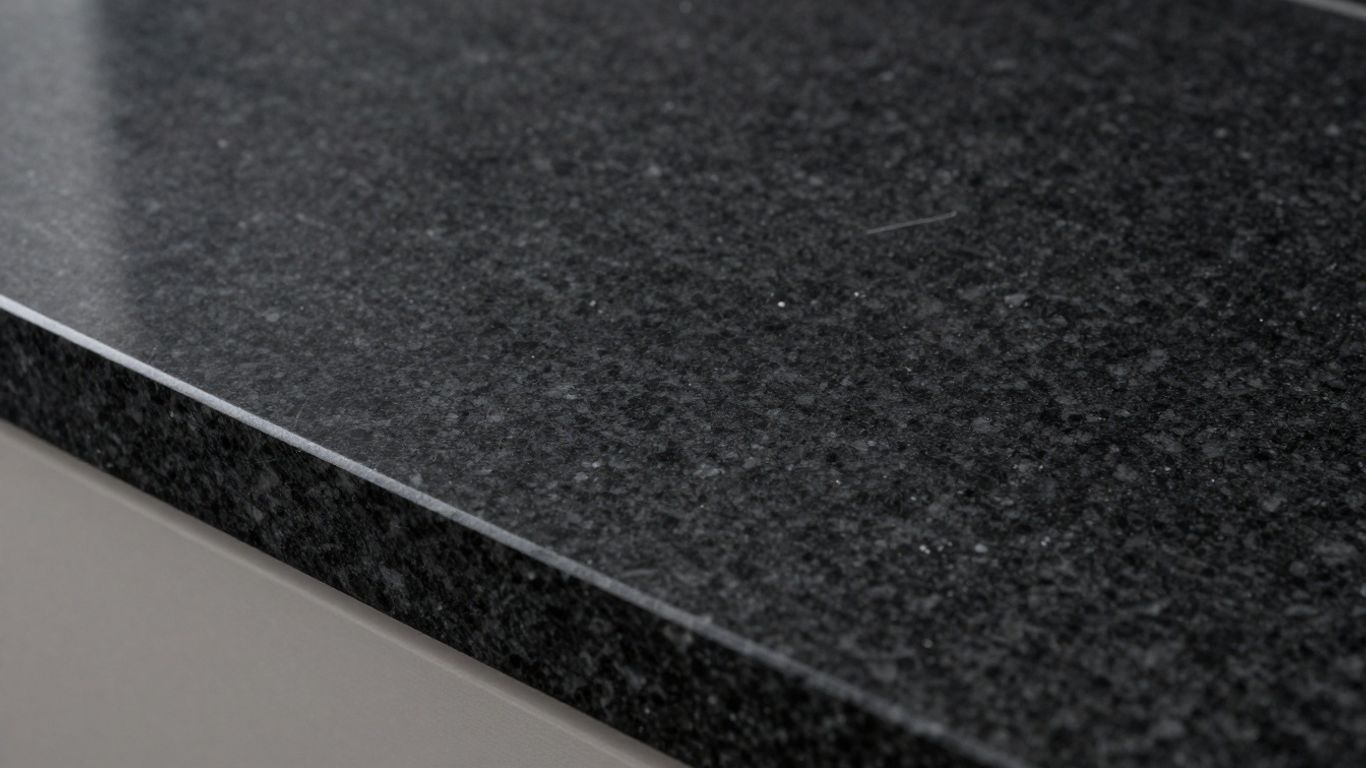 Polished black granite worktop with subtle crystalline patterns.
