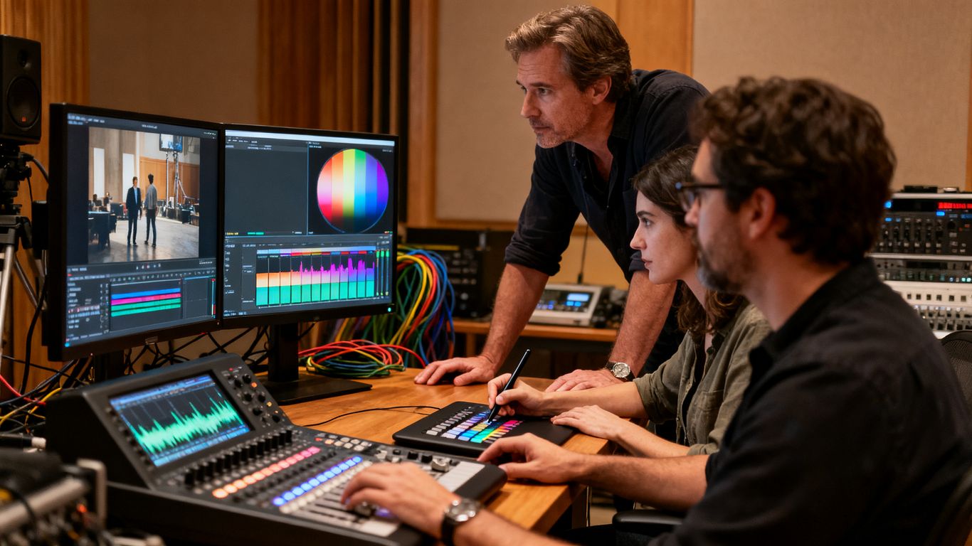 Post-production editing, color grading, and sound design.