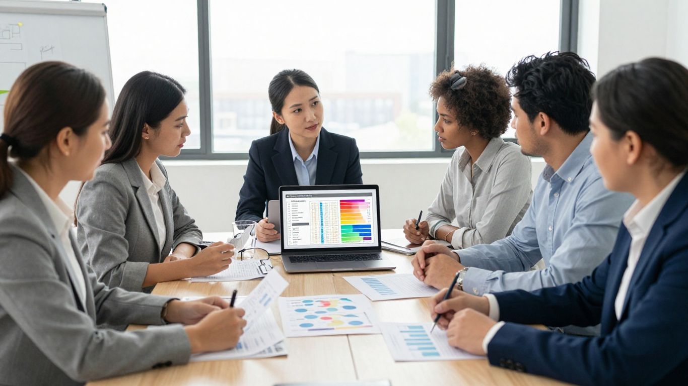 Business team reviewing pricing data together