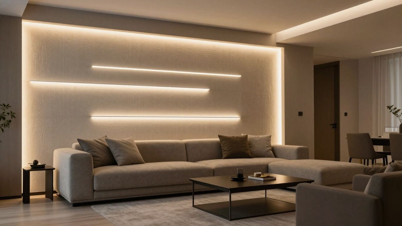 Stylish interior wall lighting illuminating a modern living room.