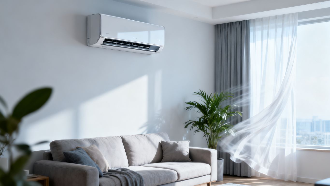 Modern efficient air conditioner in bright home