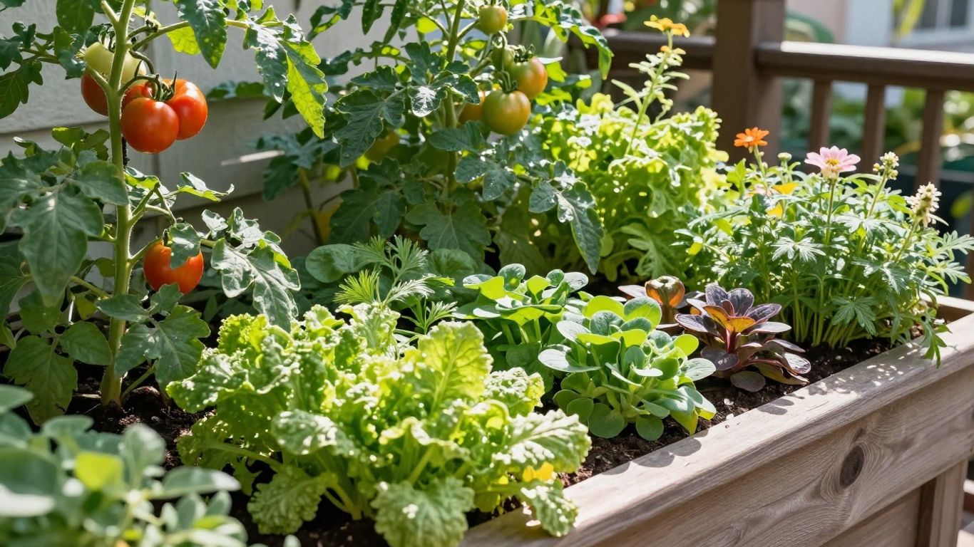 Balkon mit vielen Pflanzen und Gemüse