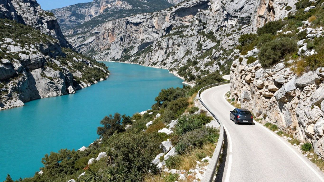 Turquoise river winding between limestone cliffs