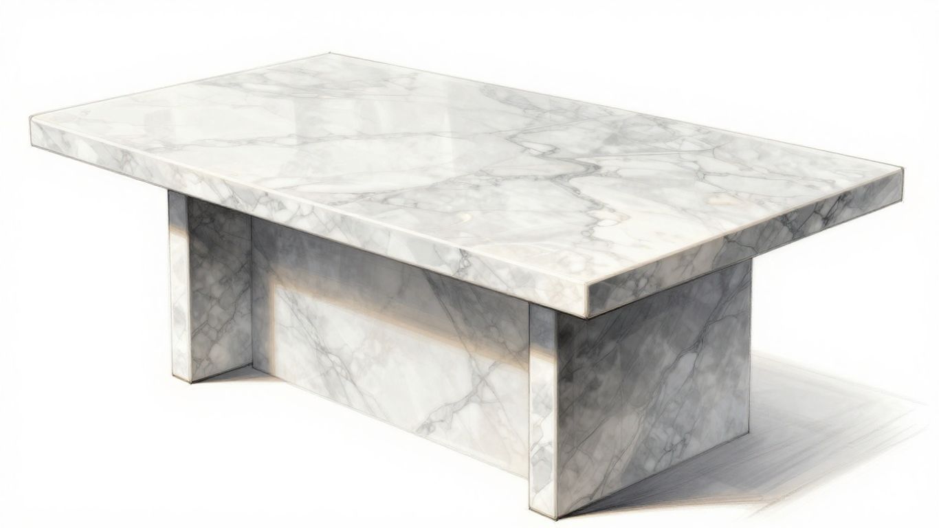 Sketch of white marble countertop with grey veining.