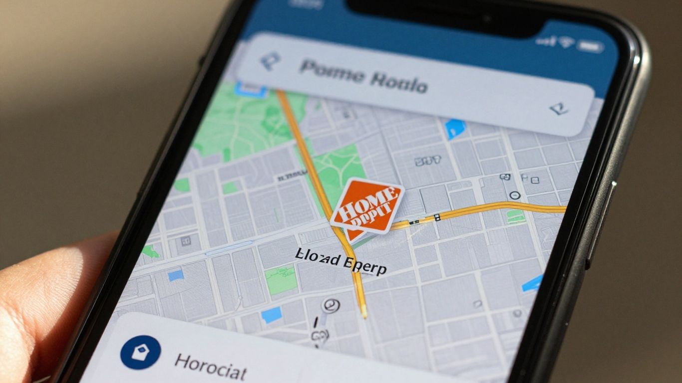 Smartphone showing Home Depot store locator map