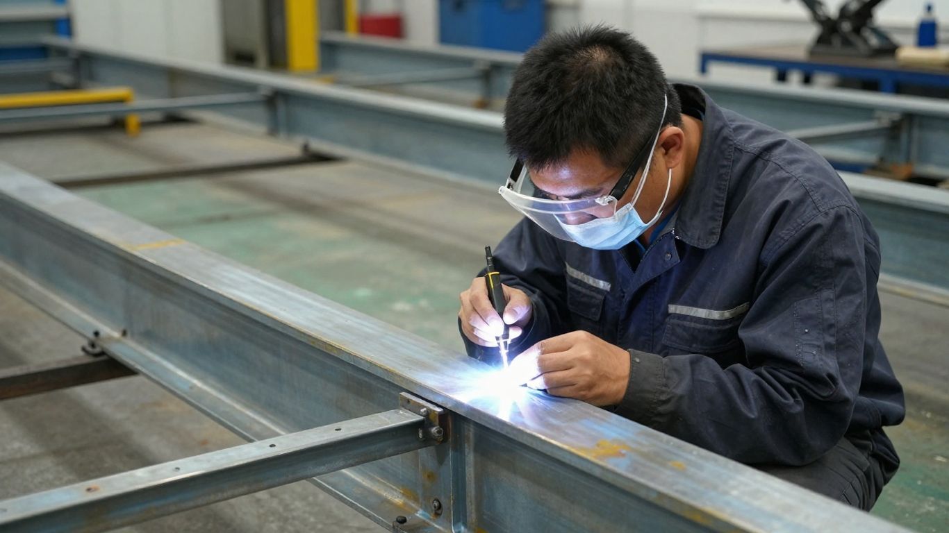 Inspector reviewing welded steel members