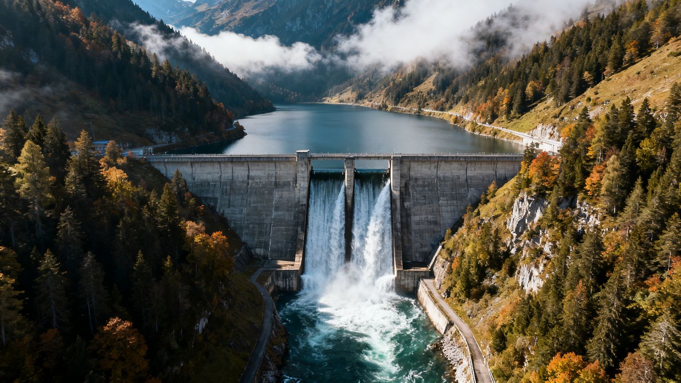 Barrage hydroélectrique dans une vallée alpine