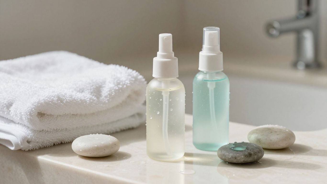 Clear lubricant bottle beside soft towels