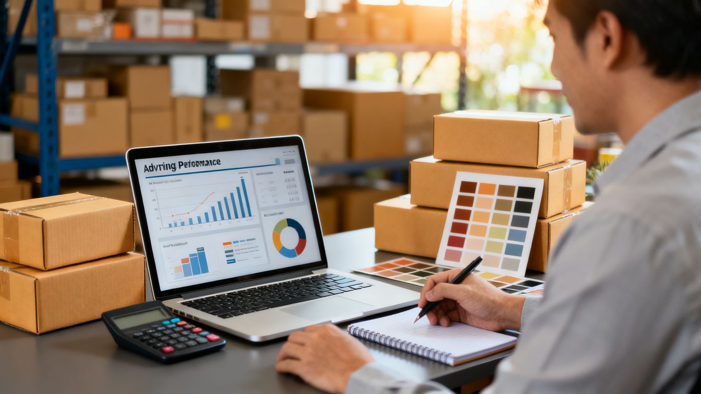 Seller adjusting advertising bids beside inventory records