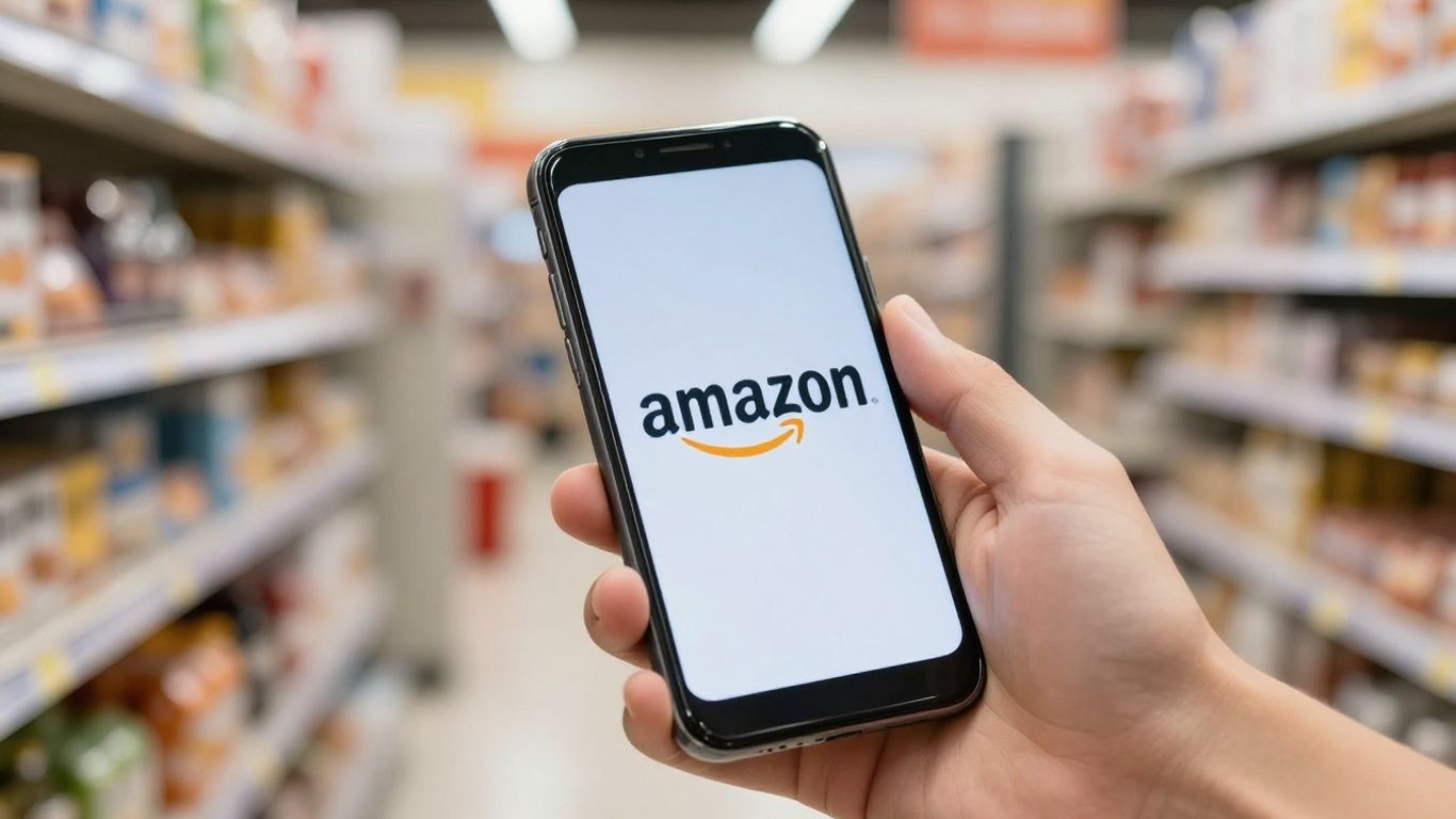 Amazon logo on a smartphone screen