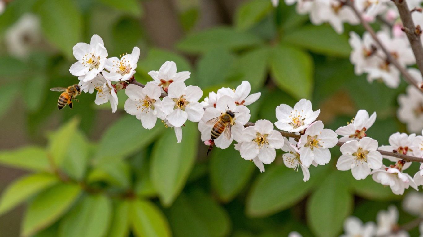 Frühlingsblumen und summende Insekten im Garten