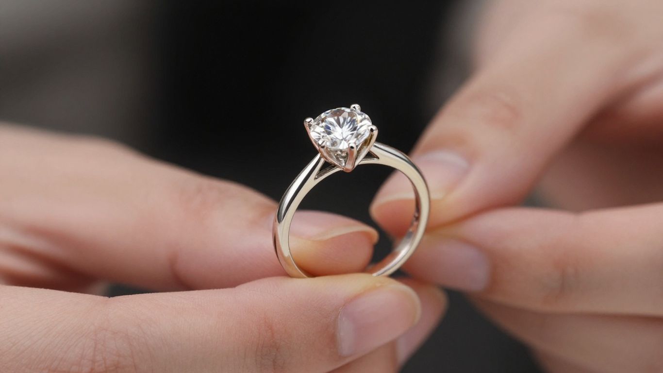 Sparkling solitaire diamond ring on a woman's hand.