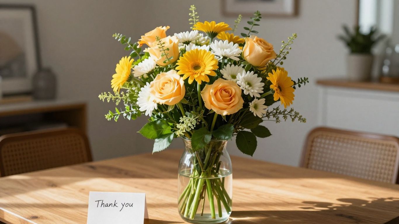 Colorful thank you bouquet in a bright vase