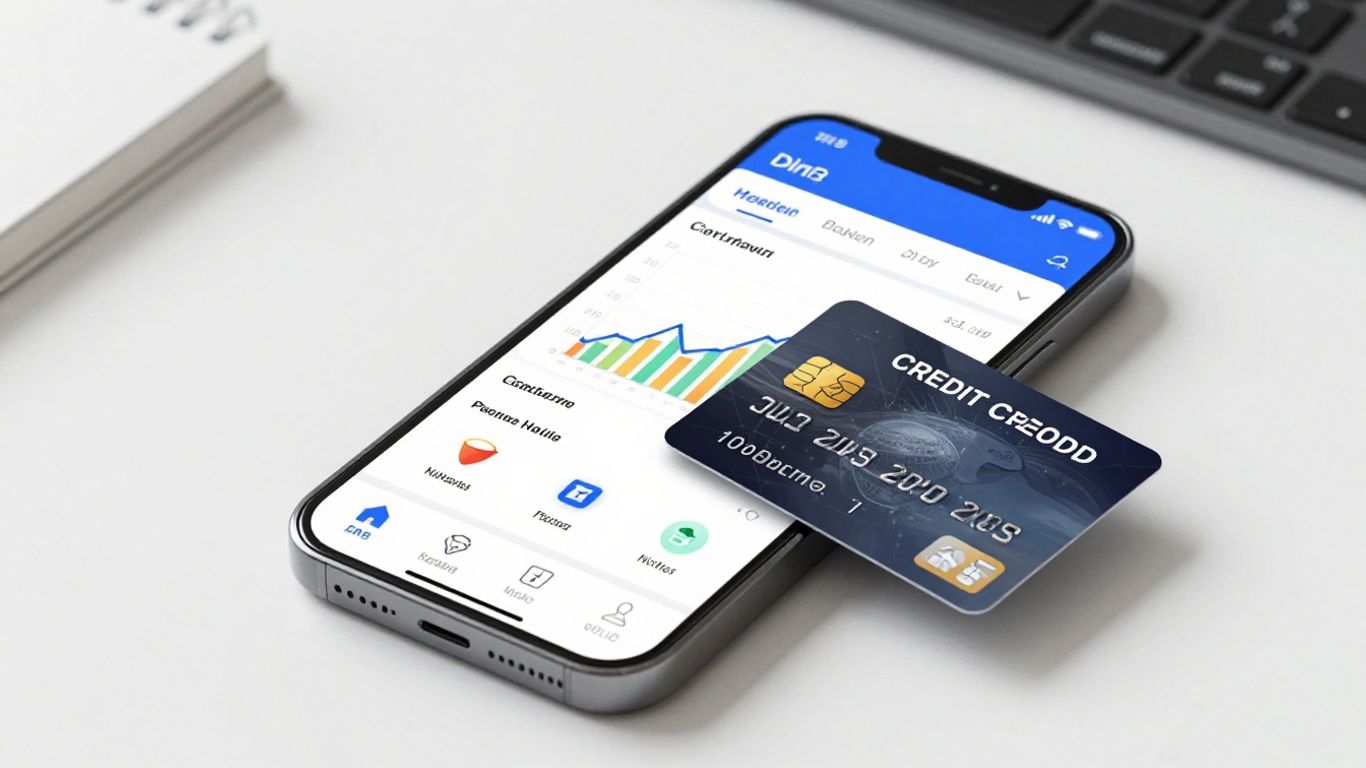 Tela de aplicativo de finanças com cartão de crédito.