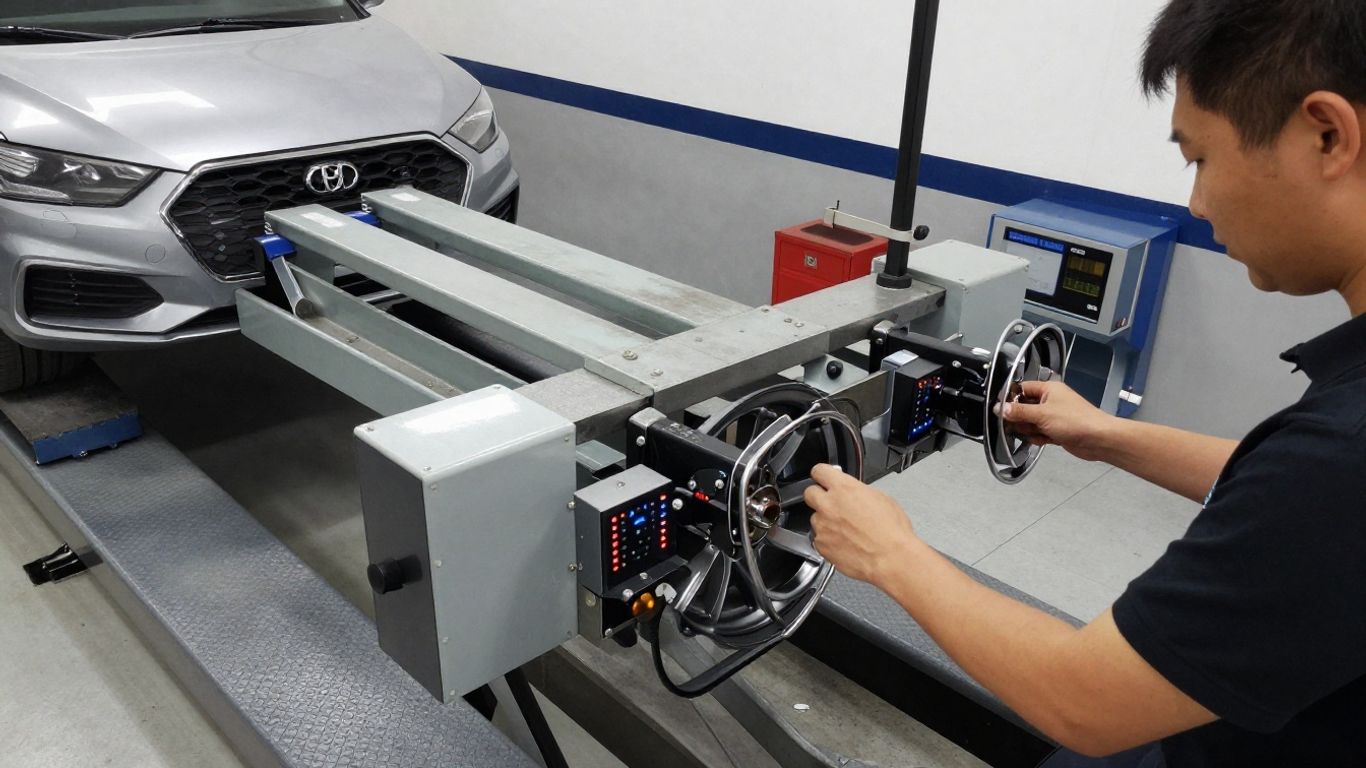 Alignment machine measuring vehicle wheel angles