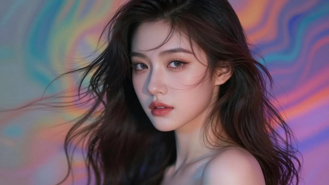Hyper-realistic alluring woman in ethereal light.