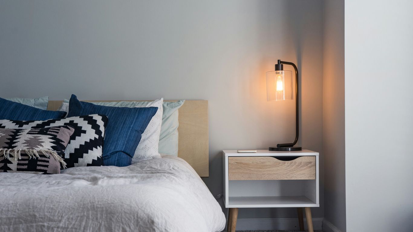 Minimalist bedroom side table with a clean surface