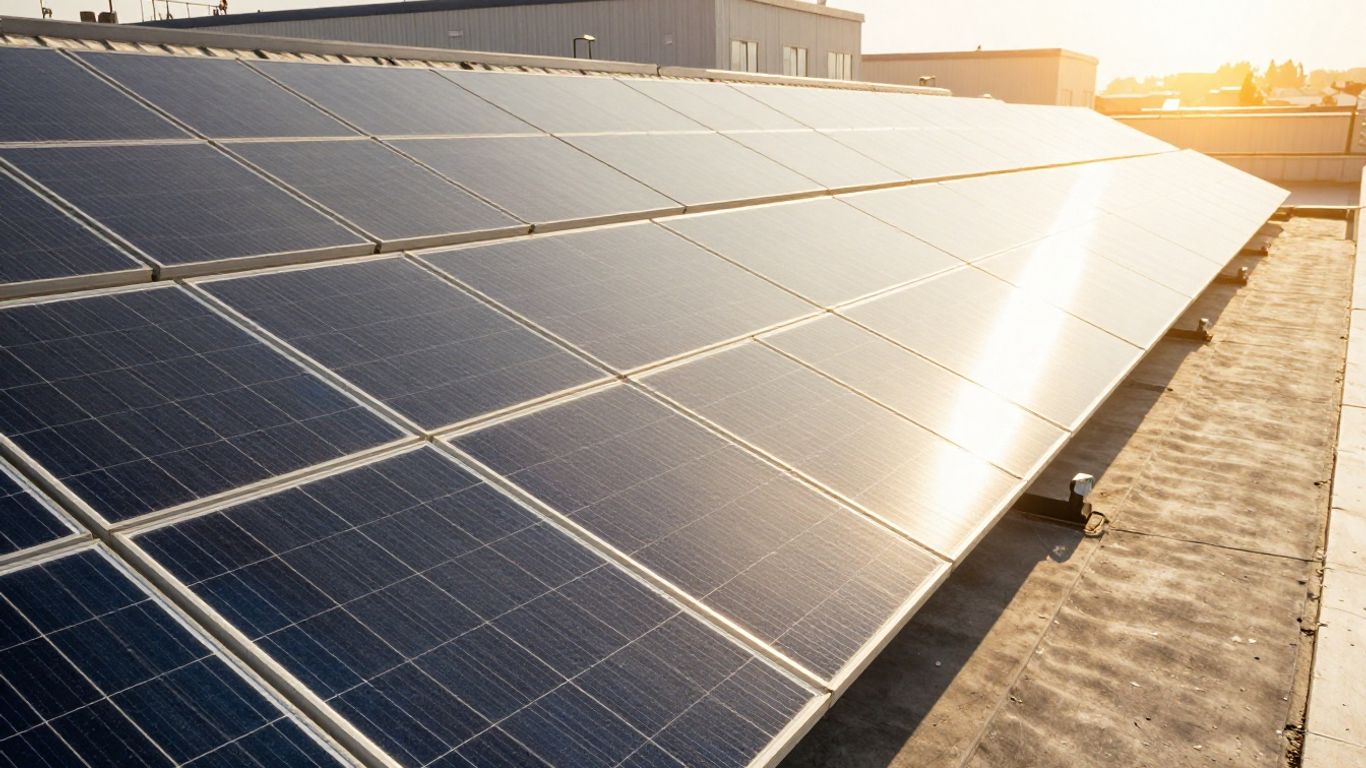 Panneaux solaires sur un toit sous le soleil.