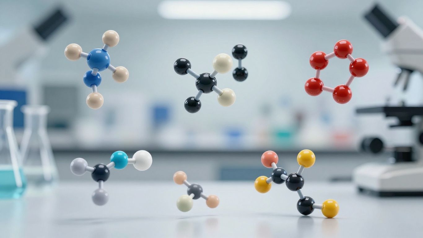 Abstract peptide molecules in a lab.