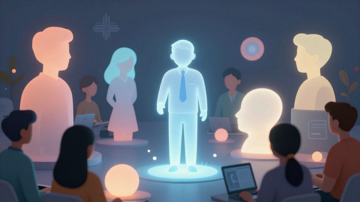 People interacting with abstract AI in a game-like setting.