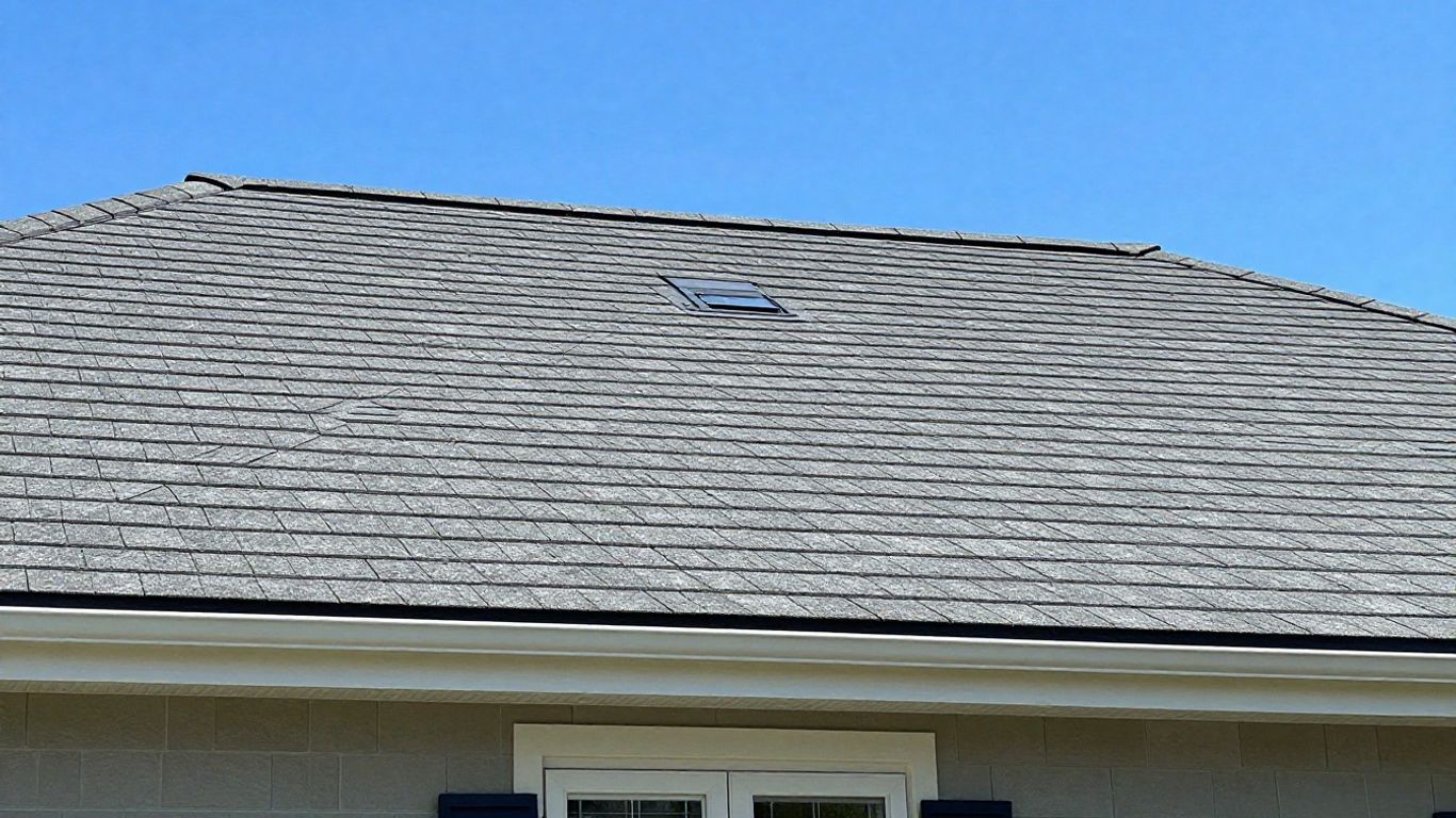 Modern house roof under a clear blue sky.