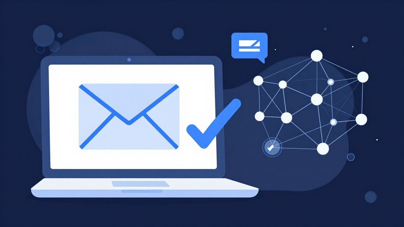 Laptop with envelope and checkmarks in modern flat style