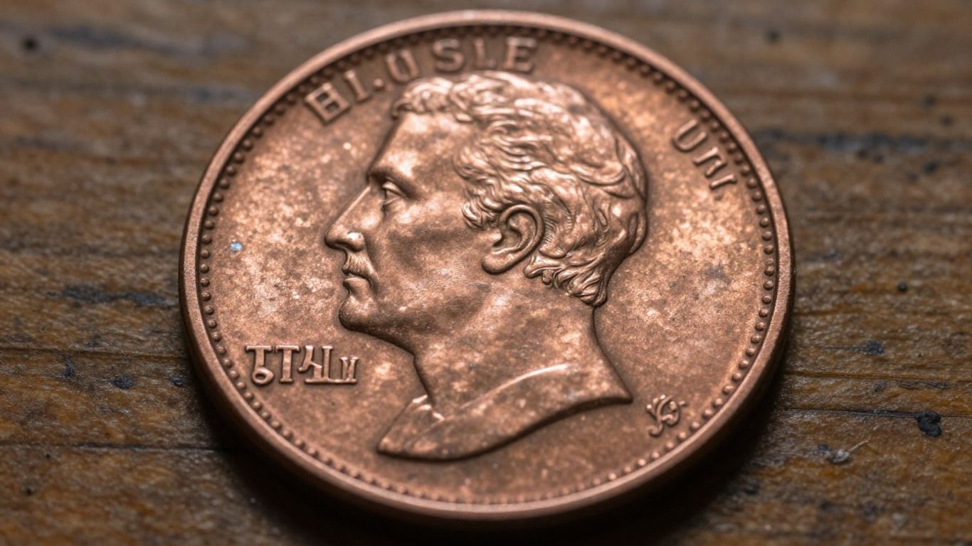 Large copper cent coin on a wooden surface.