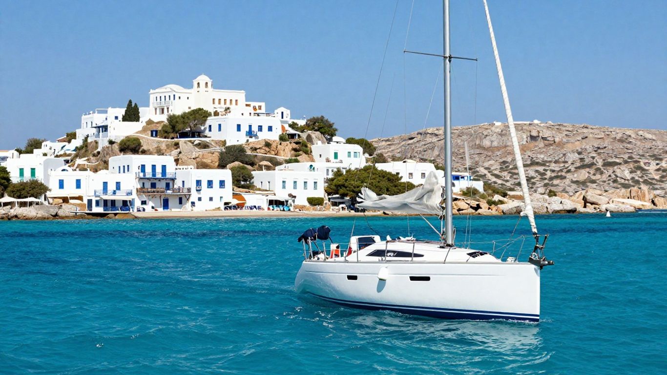 Sailboat navigating Greek islands