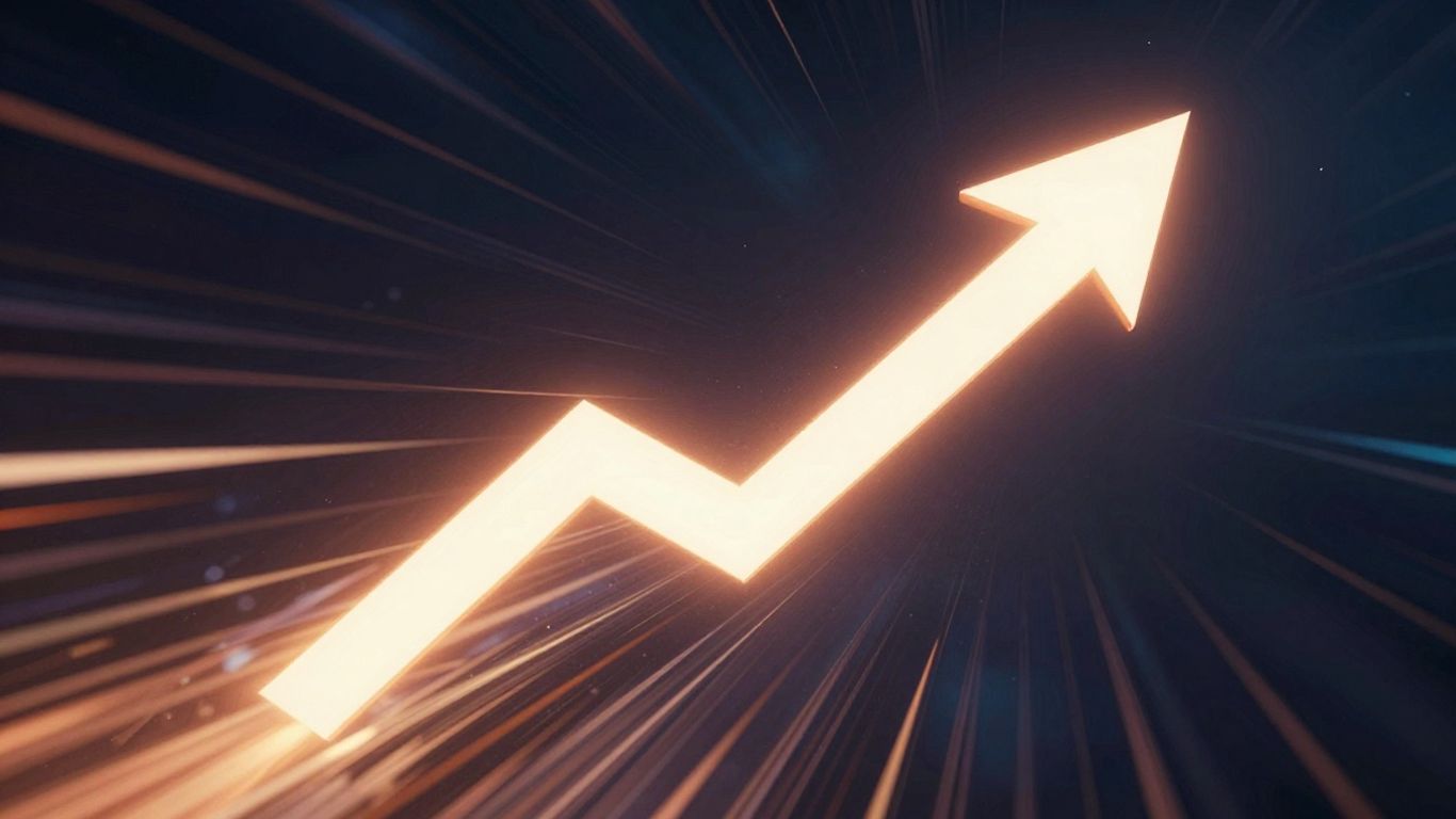 Upward arrow signifying rapid growth and expansion.