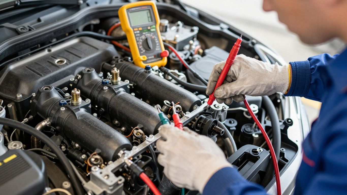Technician testing Mercedes ignition components